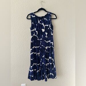 Talbots Women's Blue White Floral Print Sleeveless Midi Dress